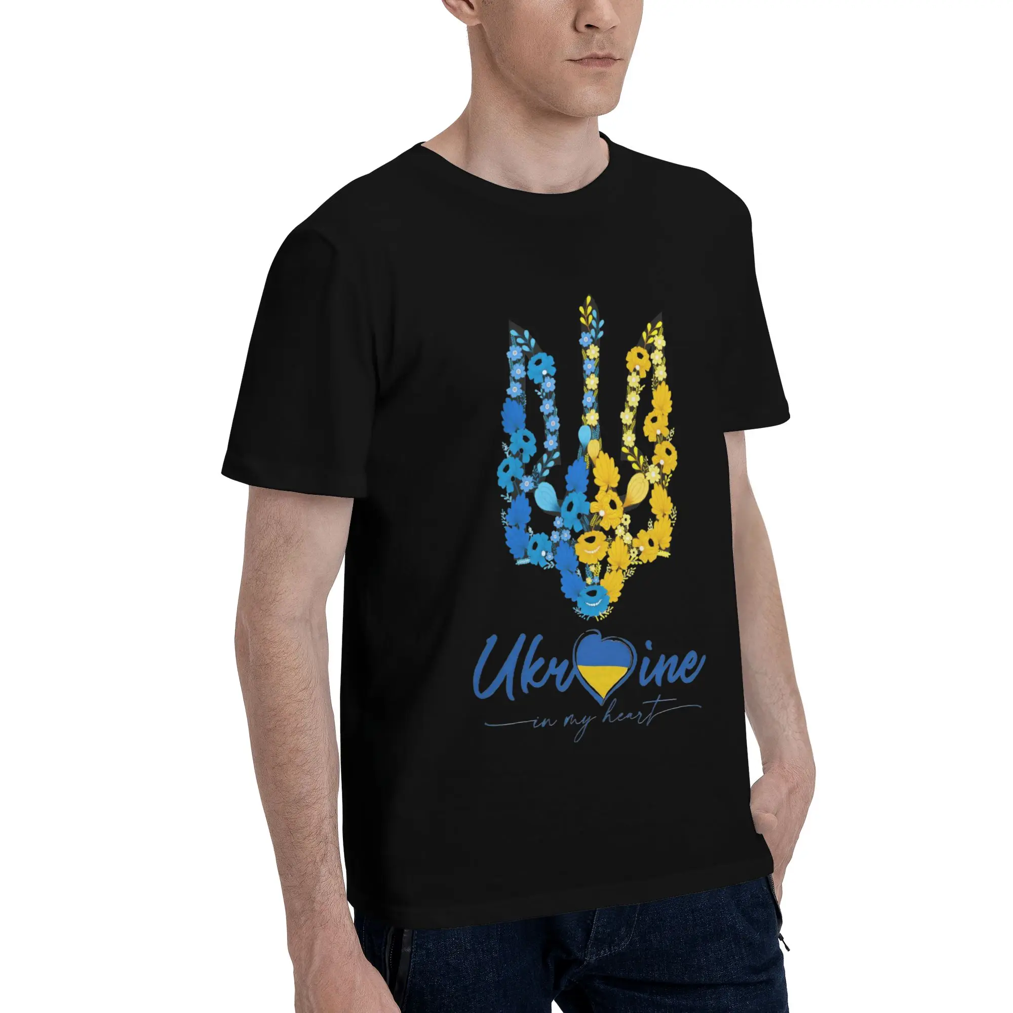 Custom Trendy Ukraine Flag T Shirt Men Short Sleeve Pure Cotton T-shirt Leisure  Tees Streetwear Tshirts