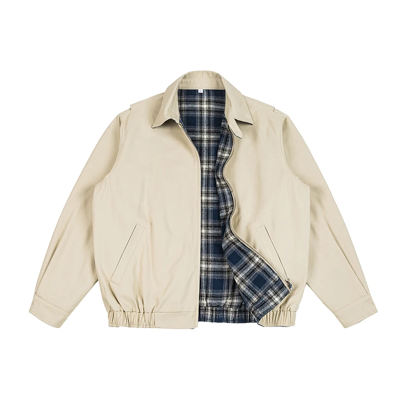 

Double Sided Wearable Bomber Jacket Men Spring Autumn Splice Plaid Streetwear Fashion Loose Casual Cargo Jacket Cityboy Coat