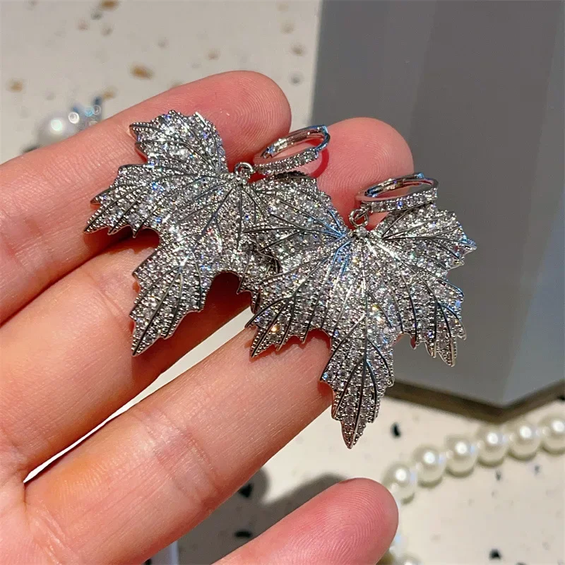 CAOSHI Gorgeous Maple Leaf Pendant Earrings for Women Brilliant Zirconia Jewelry for Party Fashion Lady Luxury Accessories Gift