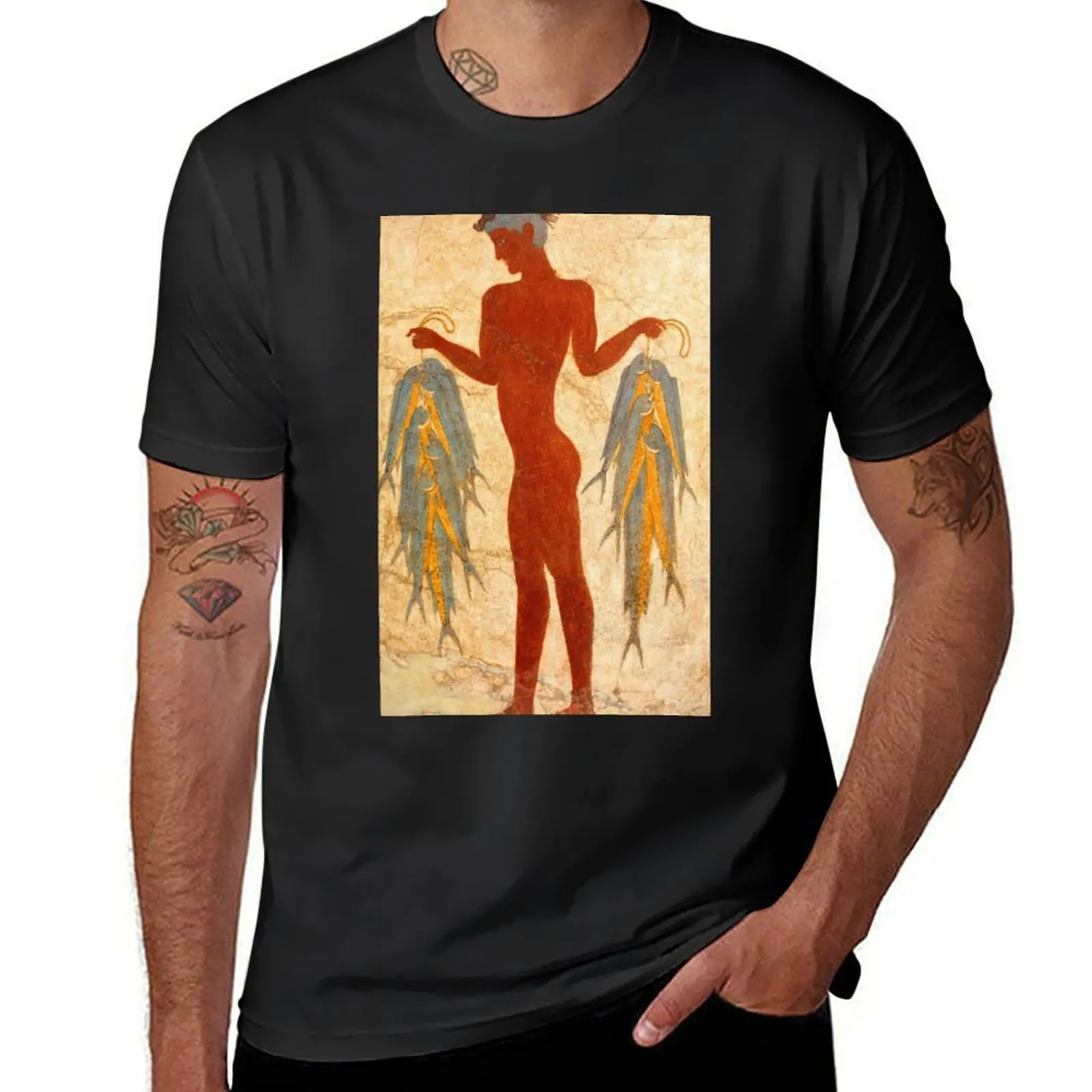 Fresco of the Fisherman from Akrotiri T-Shirt plain boys whites plain white t shirts men