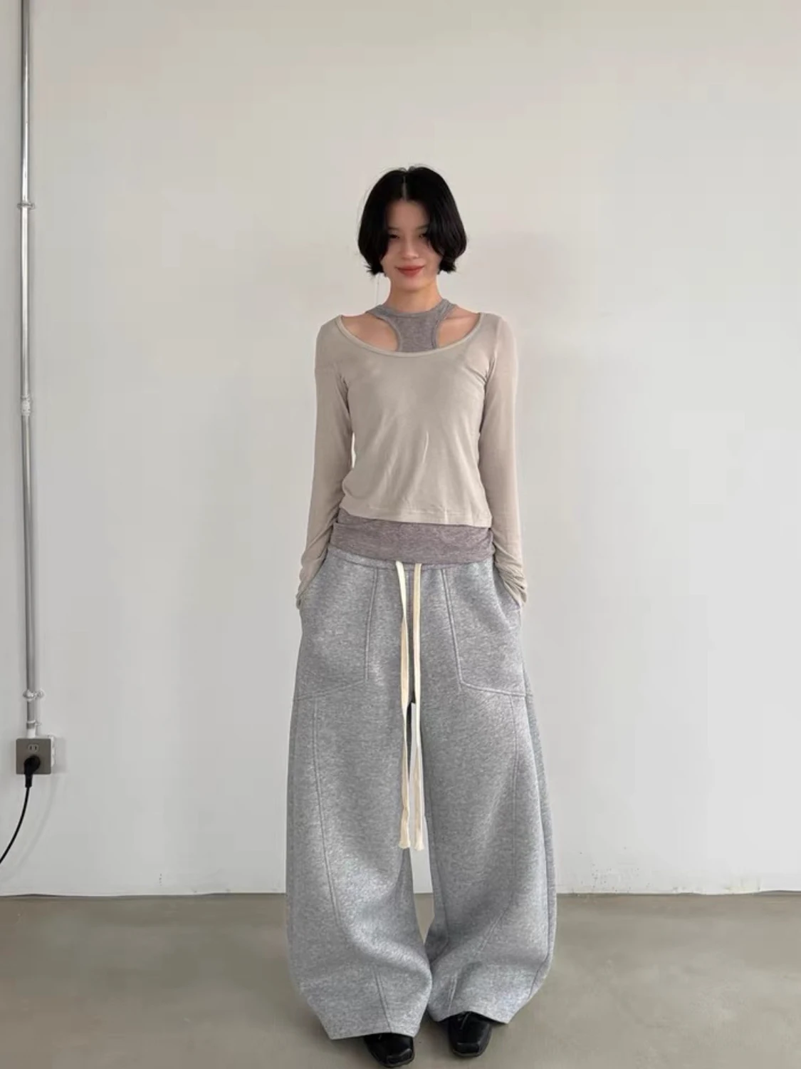 

American Retro Dstring Sweatpants Loose Casual ex High Waist Straight Leg Pants Youthful Energy Sle Polyester Fiber