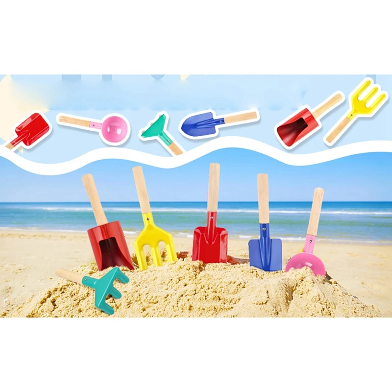 

LALA Gardening Set Metal Garden Tools With Sturdy Wooden Handle,Safe Kids Shovel With Cylinder, Spoon, Fork, Rake