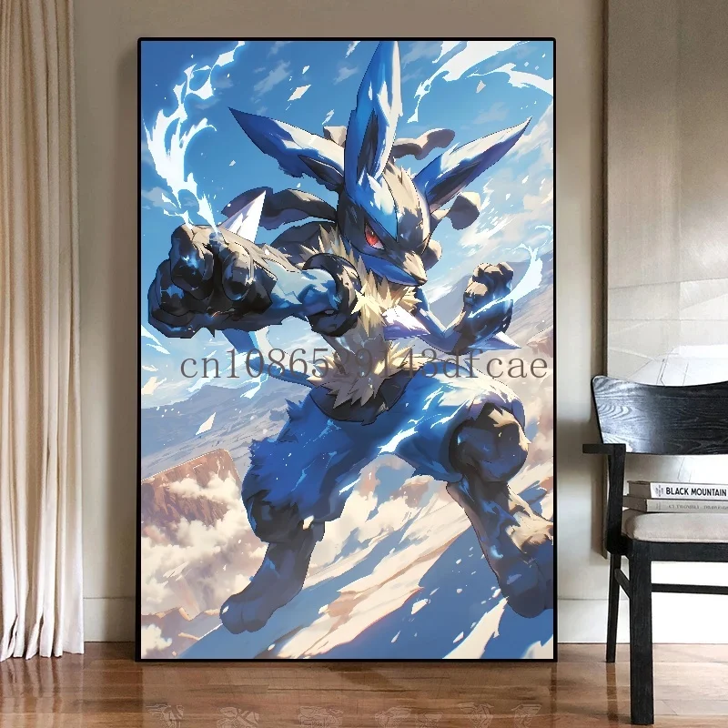 Hd pintura em tela clássico pokemon anime figuras lucario cartaz impressão aquarela arte da parede imagem moderna decoração de casa crianças presentes