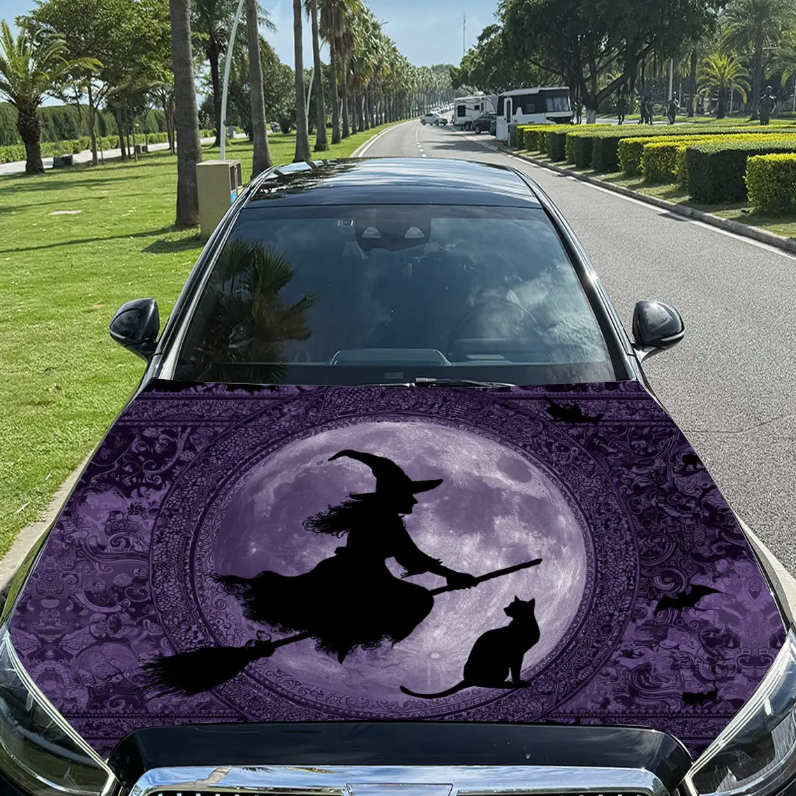 

Witch under Purple - Patterned Moon Car Vinyl Wrap, PVC Material Waterproof Car Hood Sticker, Self-Adhesive Scratch-Resistant St