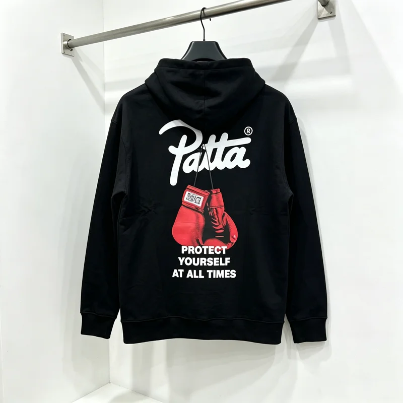 Red Boxing Gloves Print Patta Hoodie Sweatshirts Black Men Women Winter Autumn High Quality Loose Hooded Pullovers