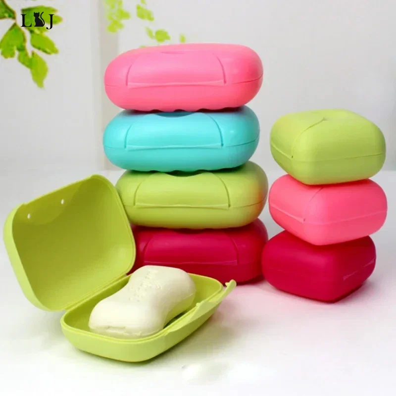 1pcs Portable Soap Dishes Soap Container Bathroom  Travel Home Plastic Soap Box with Cover Small/big Sizes Candy Color