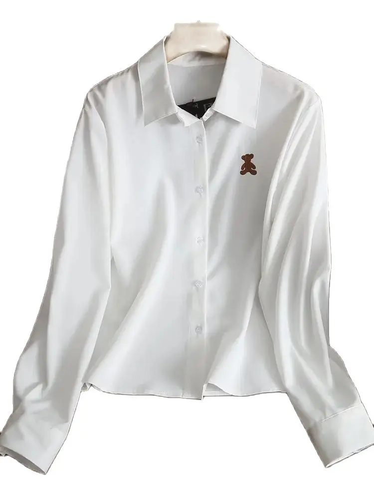 

Women 2023 New Fashion Embroidery Print Button-up Loose Blouses Vintage lapel Long Sleeve Female Shirts Chic Tops