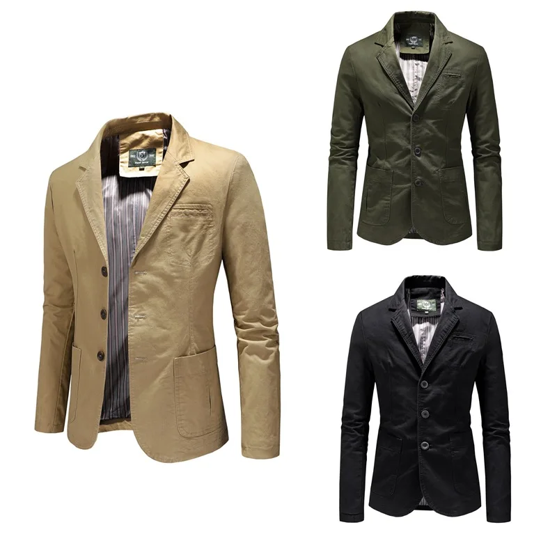 Spring Autumn Cotton Lapel Blazer Jacket Men's Casual Outerwear
