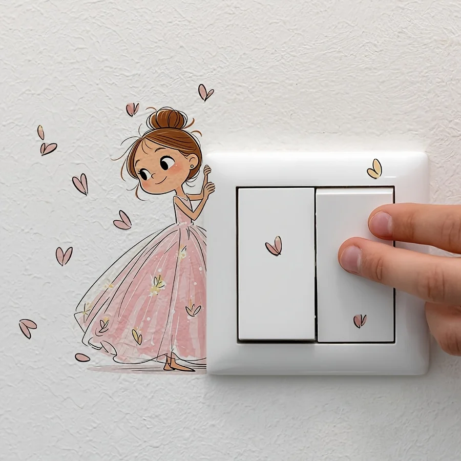 1Pc Pink Tulle Heart Butterfly Wall Sticker, Self‑Adhesive PVC Outlet Decal for Girls Bedroom & Wedding Decor