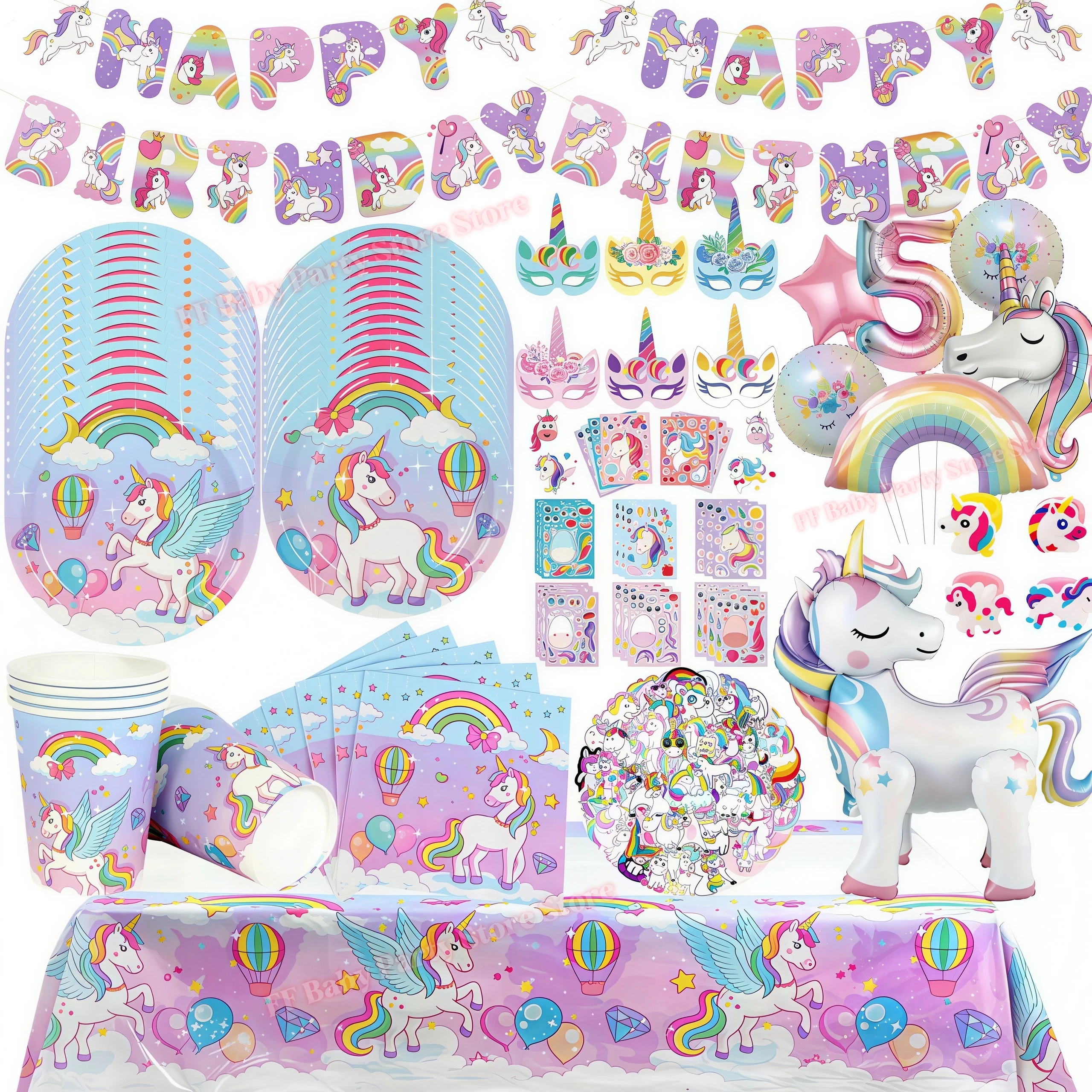 Kids Girls Unicorn Birthday Party Decoration Plate Cup Happy 1st Unicorn 3D Balloon Kid Favors Gift Wedding Baby Shower Supplies