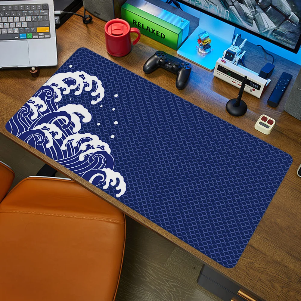 Japanese-style Waves Mousepad Gamer 900x400 Mause Pad Mouse Mat Pc Gaming Setup Accessories Computer Table Desk Large Mats Xxl