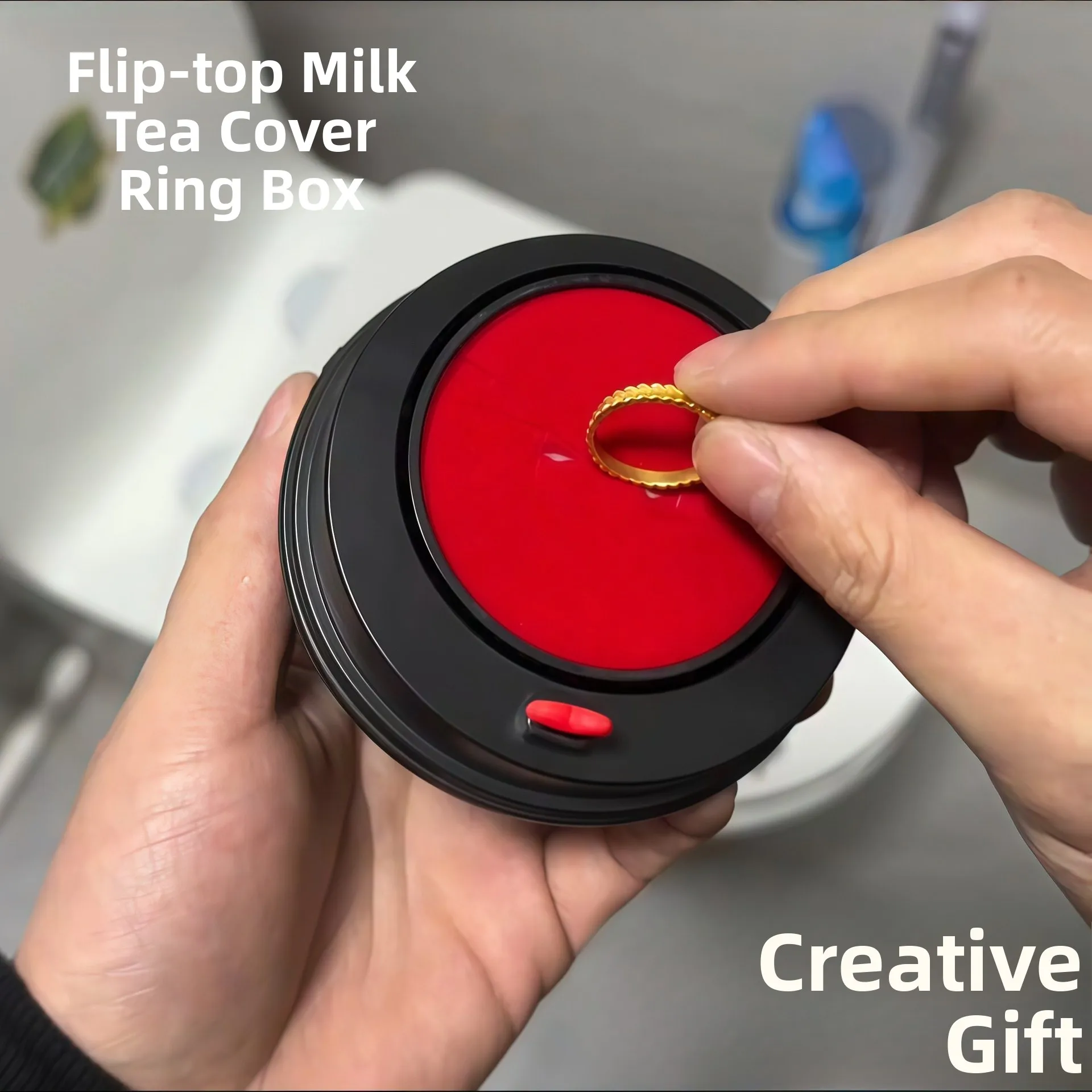Engagement Ring Box Flip Surprise Box Tea Milk Cap Creative Jewelry Box Proposal Hidden Mechanism Box Gift for Valentine's Day