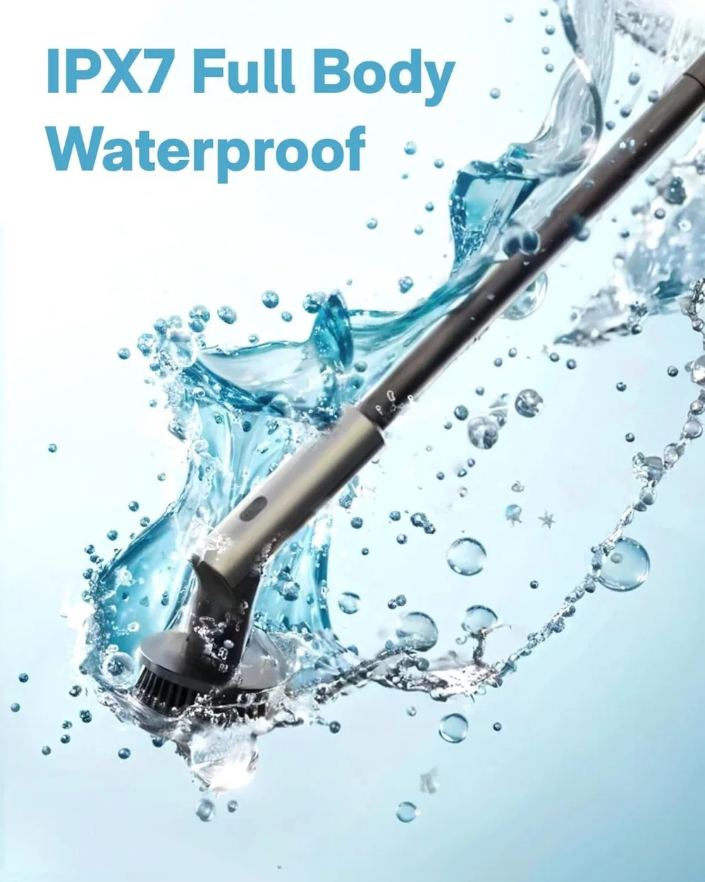 コードレス電動スピンスクラバー、IPX7防水浴室クリーナー、6つのブラシヘッド、タイル床掃除用ロングハンドル