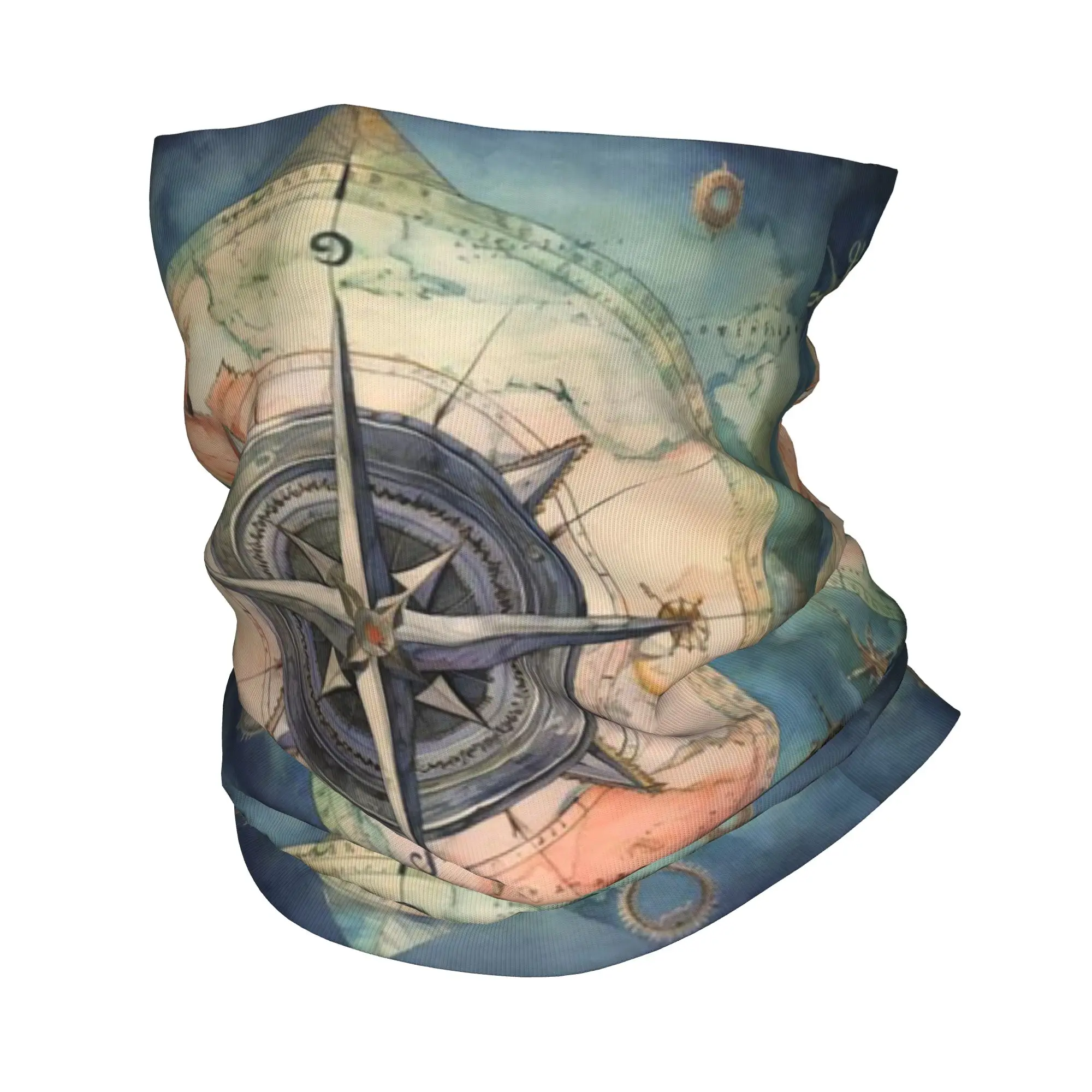 Compass pattern Bandana Neck Gaiter Printed Wrap Mask Scarf Warm Balaclava Hiking Fishing Unisex Adult