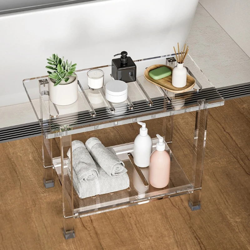 

Bathroom stool Indoor shower with storage rack with handle Bath Transparent