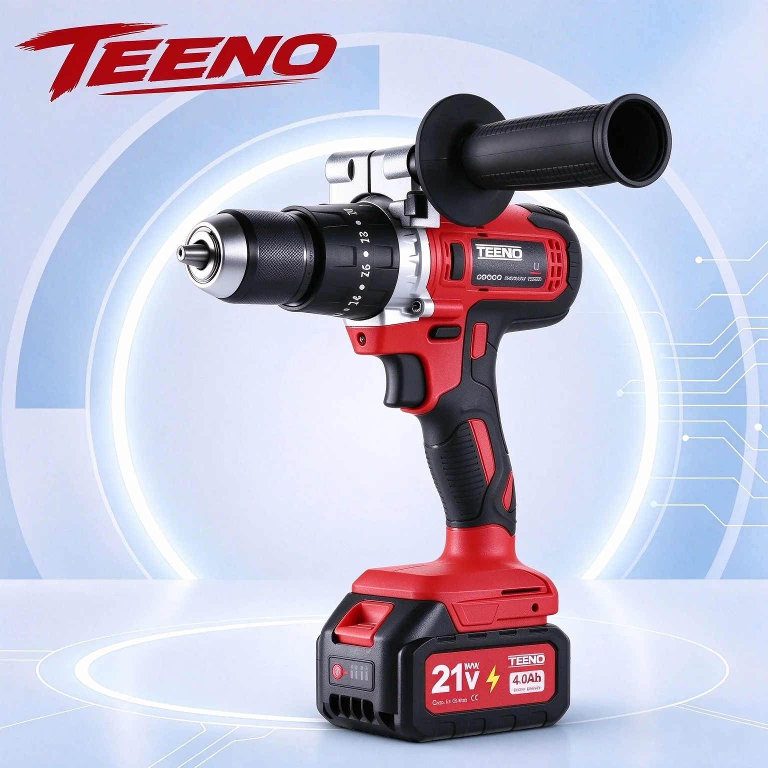 Trapano/avvitatore a batteria TEENO 21V, compatibile con batterie Makita 2x4.0Ah, trapano/avvitatore a batteria con motore a spazzole, coppia massima 90Nm, 20+3 impostazioni di coppia, mandrino da