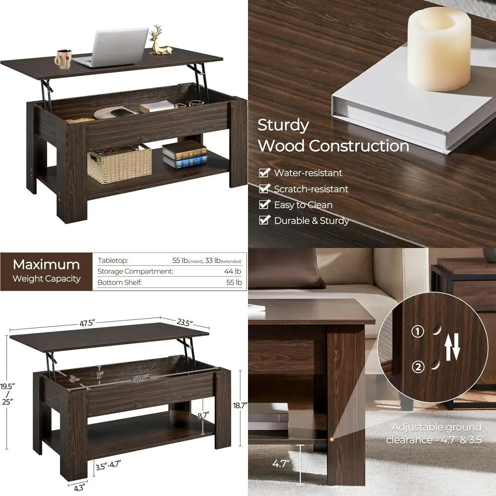 

Hidden Compartment Coffee Table with Storage Shelf, Suitable for Dining or Living Room, 47.5in Length