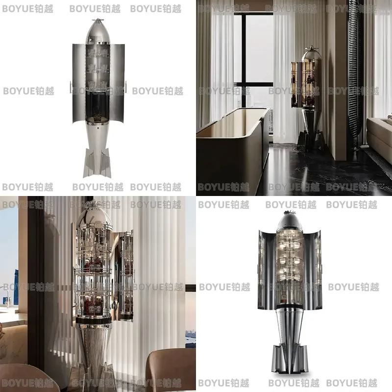 Italian Stainless Steel Wine Cabinet Rocket Shape Constant Temperature Red Wine Cigar Storage Luxury Decorative Display Unit