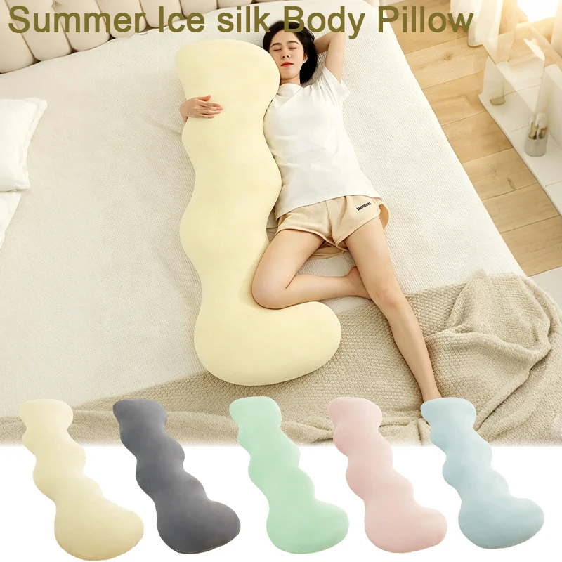 Long Bed Pillow for Sleeping,Leg-Hugging Pillow forPregnant WomenandThe Elderly,Ice Silky Fiber Fabric Cooling Large Body Pillow