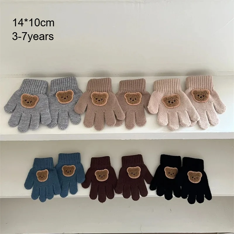 Kinder Winter Handschuhe 3-7Years Kleinkind Dicke Zahnen Handschuh Handschoen Mädchen Bär Warme Kinder Junge Feste Puppe Handschuhe Gestrickte