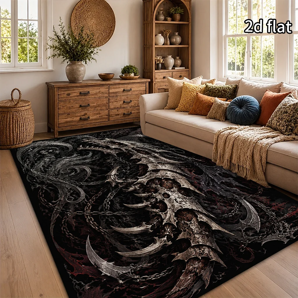 1pc 2D Flat Retro Abstract Area Rug, Dark Bone Dragon Pattern, Non-Slip, Easy to Clean,Machine Washable,Suitable for Living Room