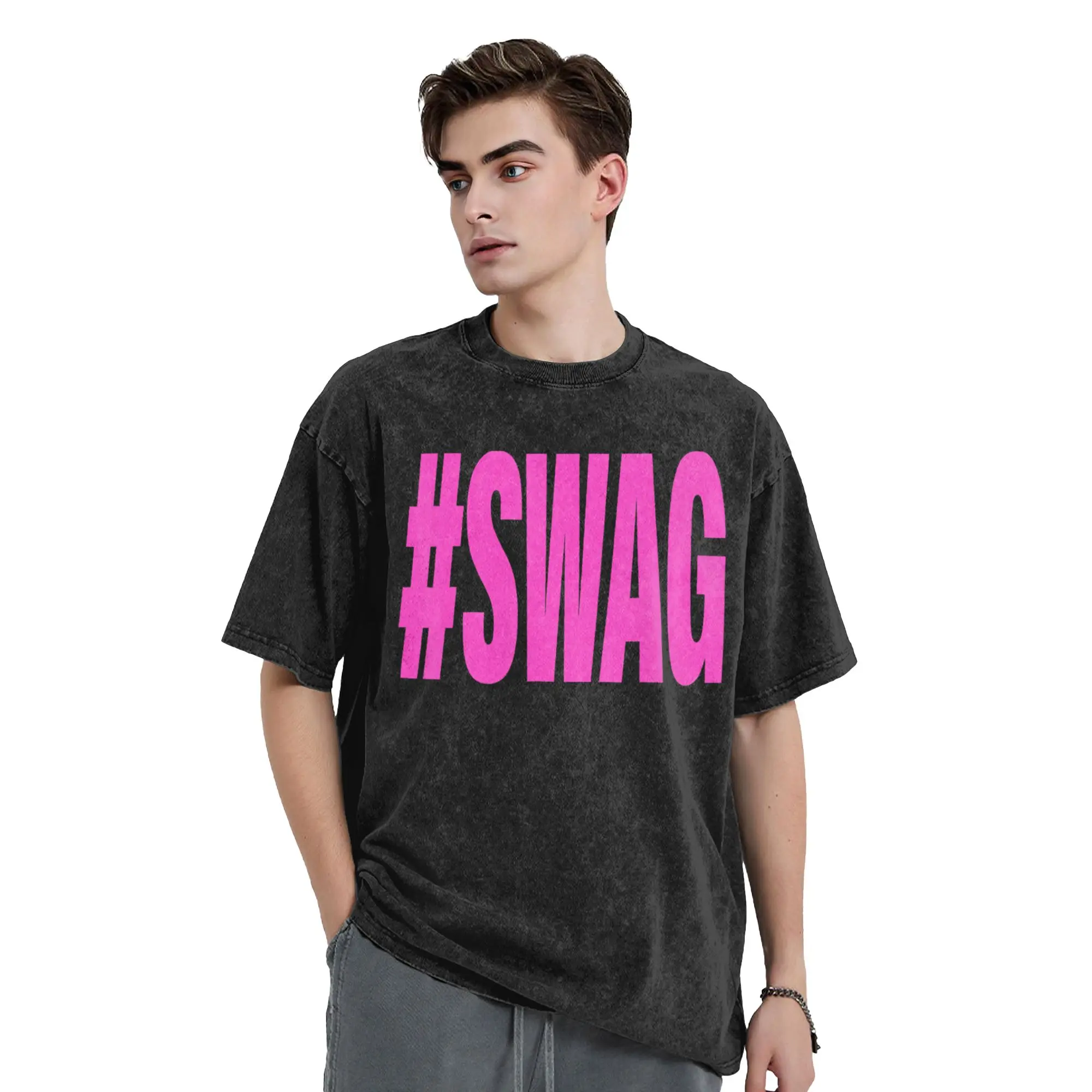 Man T Shirt Hashtag Swag Washed T-Shirts Harajuku  Summer Tees Aesthetic Simple Cotton Tops Gift