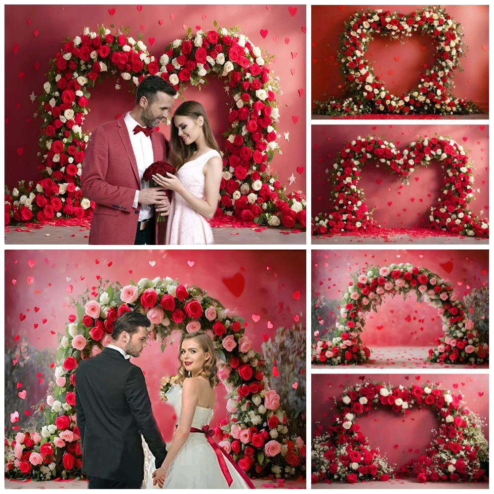 

Valentine's Day Backdrop Arch Rose Flower Door Wedding Birthday Party Decoration Proposal Ceremony Scene Photography Background