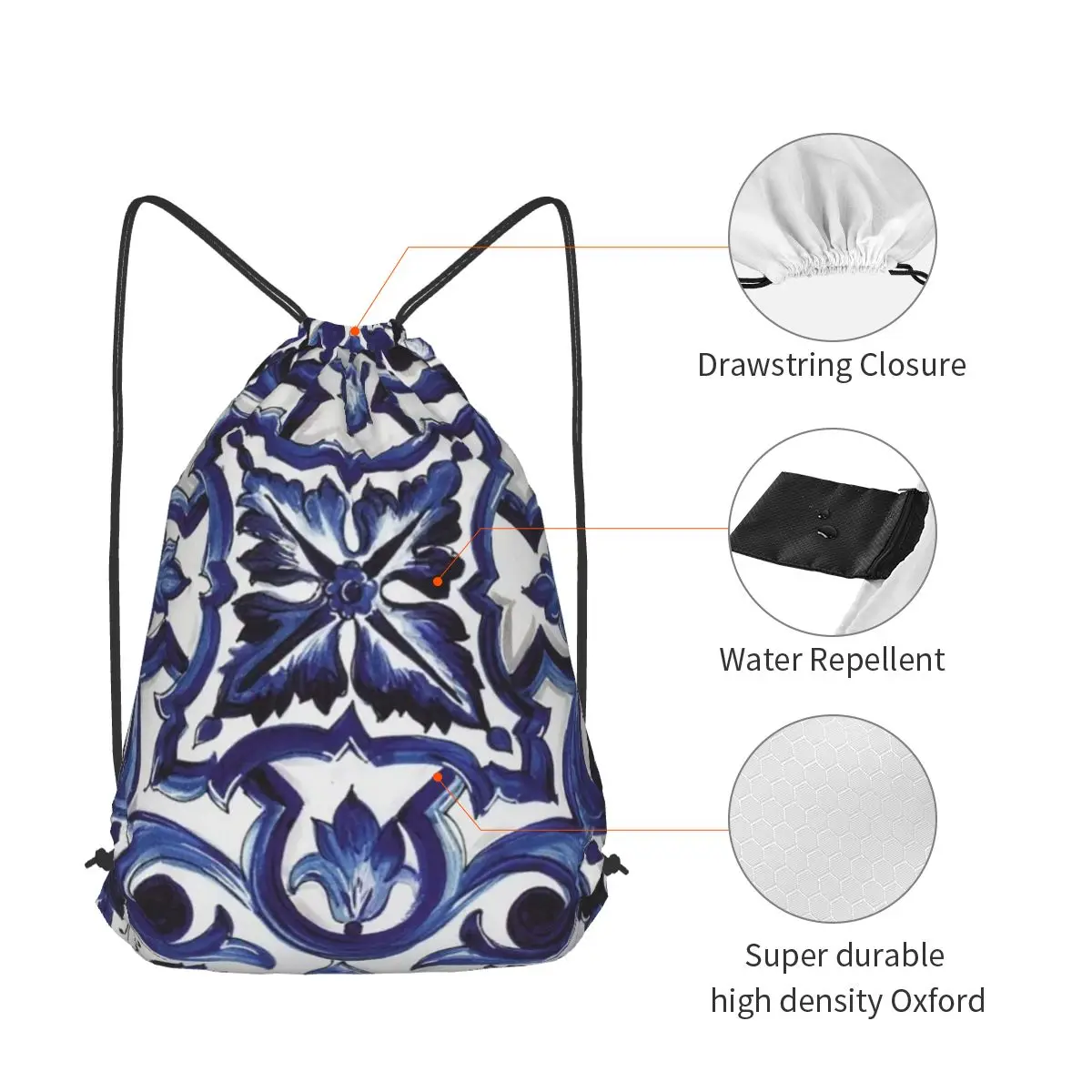 กระเป๋าเป้สะพายหลังลายดอกไม้สี - Tile Bag Drawstring บทวิจารณ์และราคา