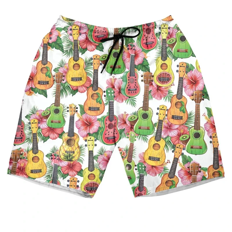 Ukulele Graphic Short Pants For Men Clothes Instrument Players Beach Shorts Hawaiian Trunks Violin 3D Printed Trunks Trousers