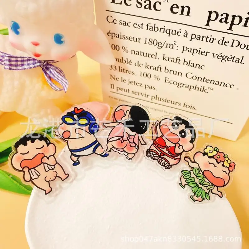 Kawaii Crayon Shin-Chans Hand Drawn Double-Sided Acrylic Clip Pp Clip Cartoon Stationery Storage Clip Anime Toys Gift For Girls