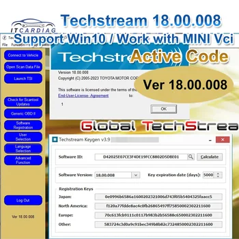 Software link and active code for New TOYOTA TIS Techstream 18.00.008 MINIVCI MINI VCI support work with win10 64bit