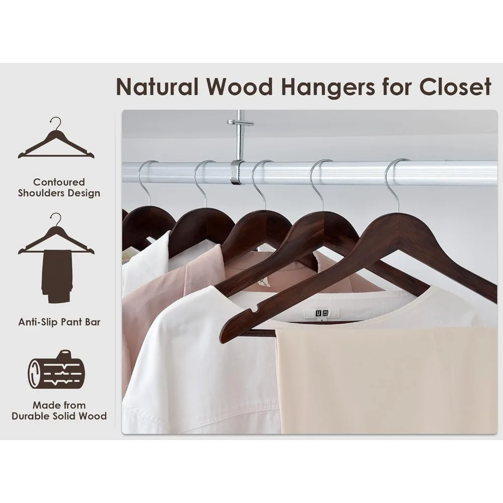 StorageWorks Wooden Coat Hanger, Wood Clothes Hangers 30 Pack, Walnut Color, Natural Wood Hangers for Coats, Shirts, Jackets, Pa