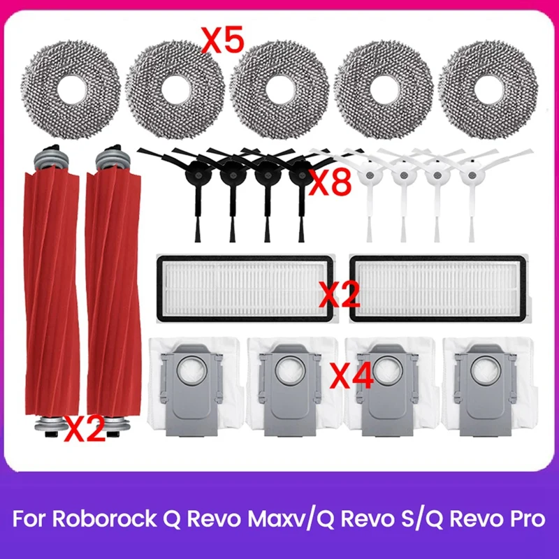 21PCS For Roborock Q Revo Maxv/Q Revo S/Q Revo Pro Robot Vacuum Cleaner Attachment Dust Bag Main Side Brush Hepa Filter