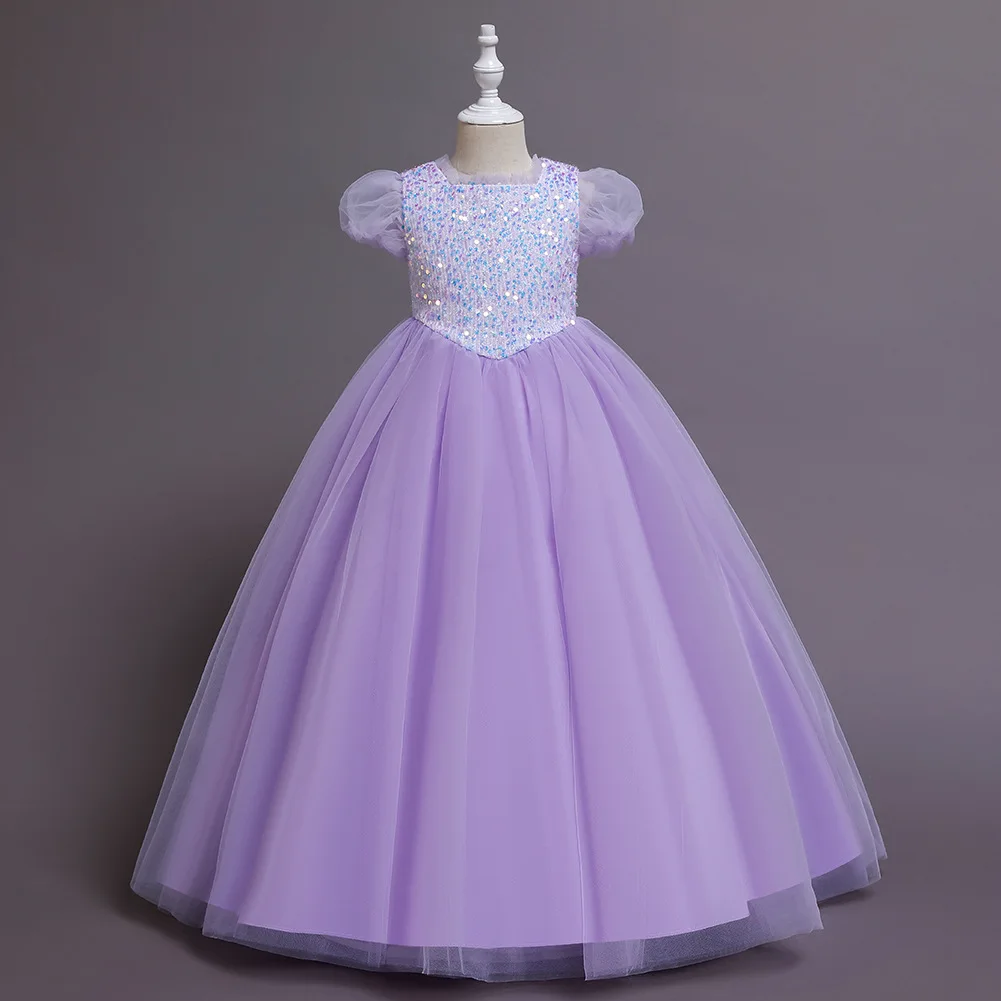 Vestido de fiesta de tul con lentejuelas rosas para niña, vestido de princesa para boda, lila, vestido de Ceremonia de Navidad para niños de 4 a 14 años, vestido de cumpleaños azul