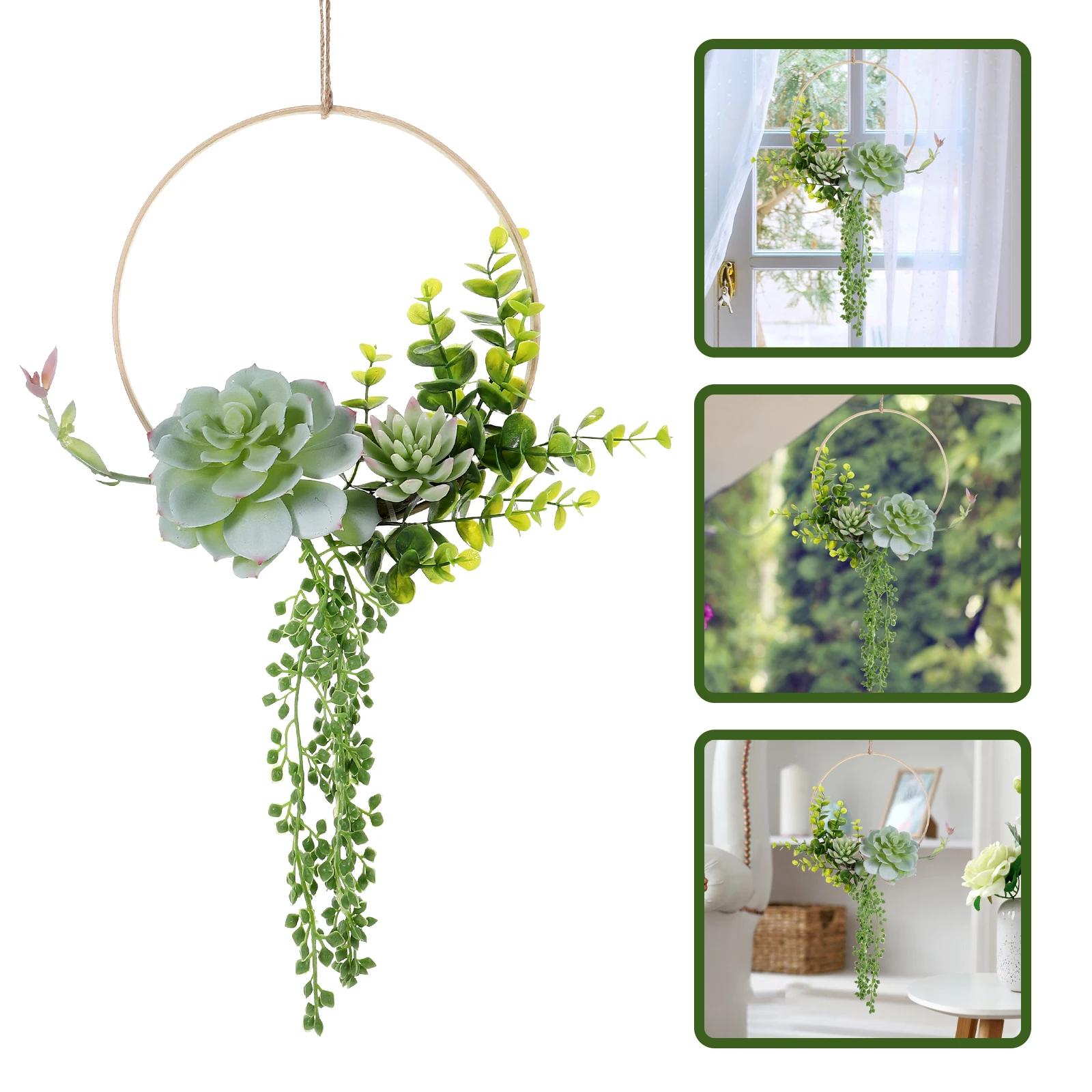 

Artificial Succulent Wreath Hanging Wall Flower Ring Front Door Decor Wedding Scene Pendant Lifelike Plant Garland Porch