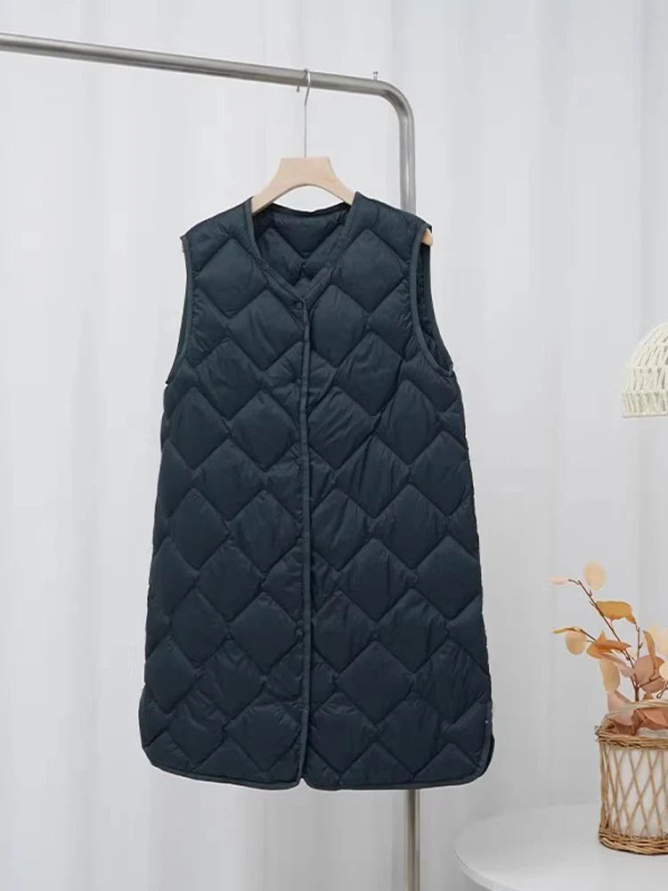 0-10℃ Women Down Vests 2024 New Autumn Winter Ultralight Duck Down Long Sleeveless Jackets Windproof Puffer Waistcoats Lining