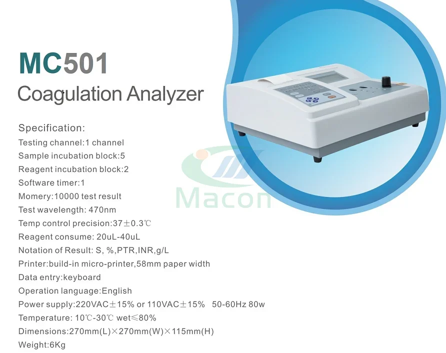 MC501 Most cost effective lab  test equipment portable coagulation analyzer with good price