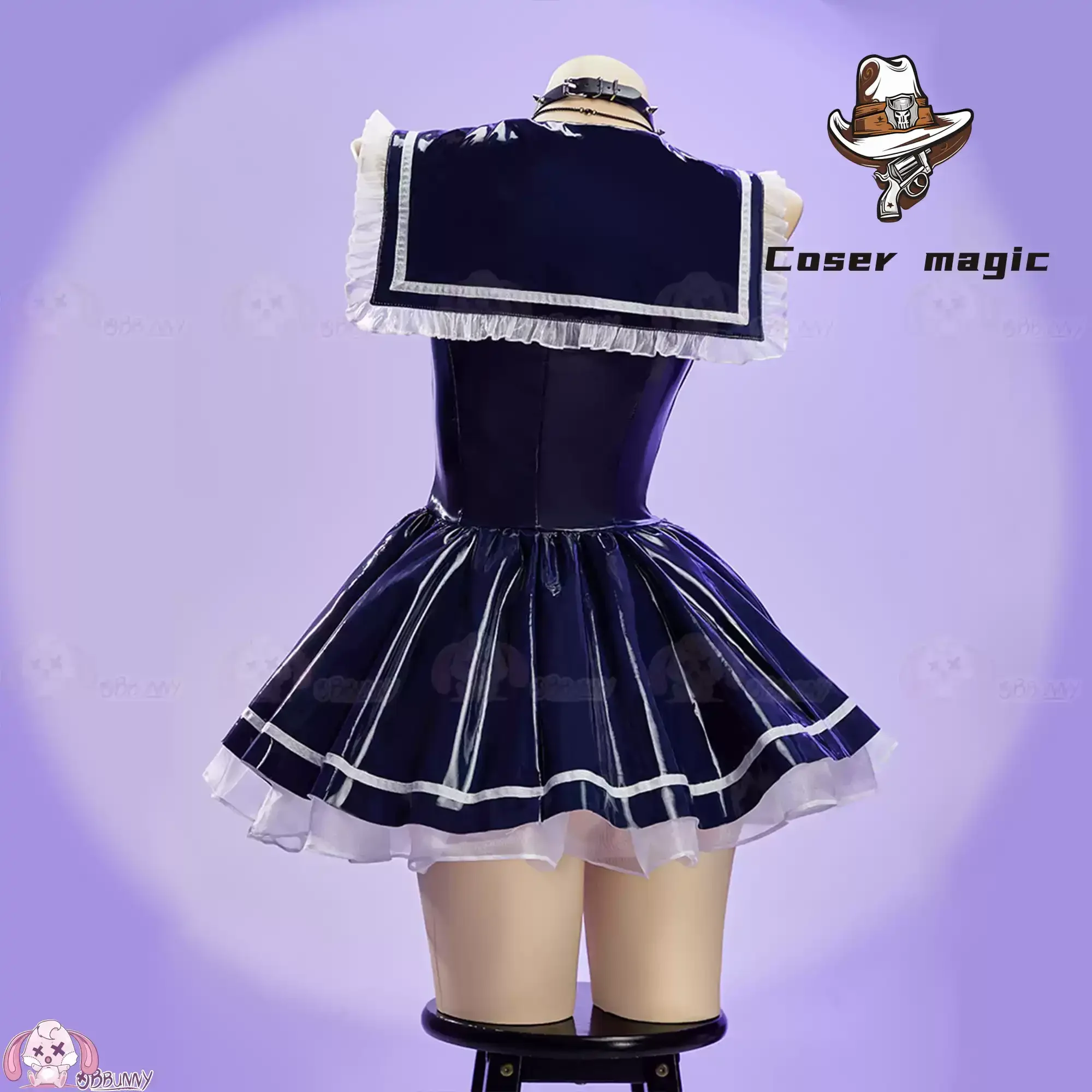 Original Navy Idol Halloween Cosplay Costume, PU Leather Cute Girls Sailor Dress Set - view 5