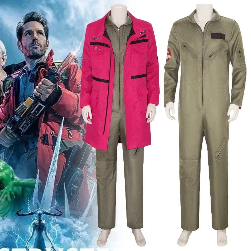 

2025 Movie Ghostbusters Frozen Empire Cosplay Costume Adult Unisex Bodysuit Red Coat Jumpsuits Uniform Halloween Clothes Outfit