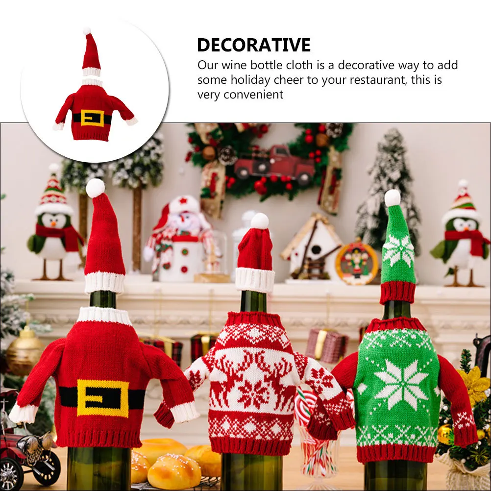 

1Set Christmas Wine Bottle Covers Decorative Cloth Xmas Party Favors Reusable Wine Bottle Clothes Holiday Table Decoration