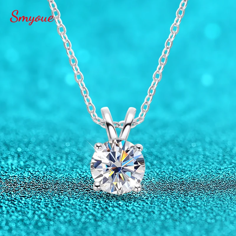 

Smyoue 1CT 6.5mm D Color Moissanite Necklace for Women Valentine Gift Sterling Silver 925 Pendant Wedding Engagement Jewelry GRA