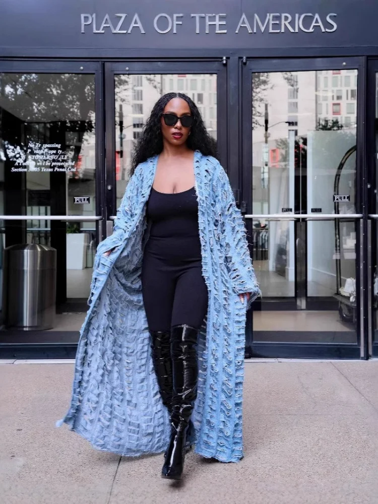 Wmstar Denim Coats Women Wholesale European American Fashionable Casual Perforated Floral Cape Summer 2025 One Pieces Luxury