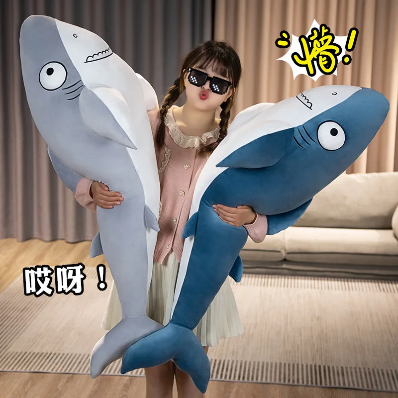 60-120cm Shark Cat Plush Toy Birthday Gift Soft Sleeping Pillow Office Snooze Stuffed Animal Pillow Home Comfort Pillow