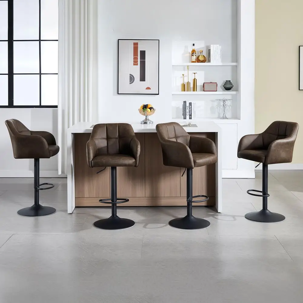 

Bar Stools Set of 4, Faux Leather Counter Stools with Armrest, Adjustable Counter Height Bar Chairs, holstered Bar Stools for