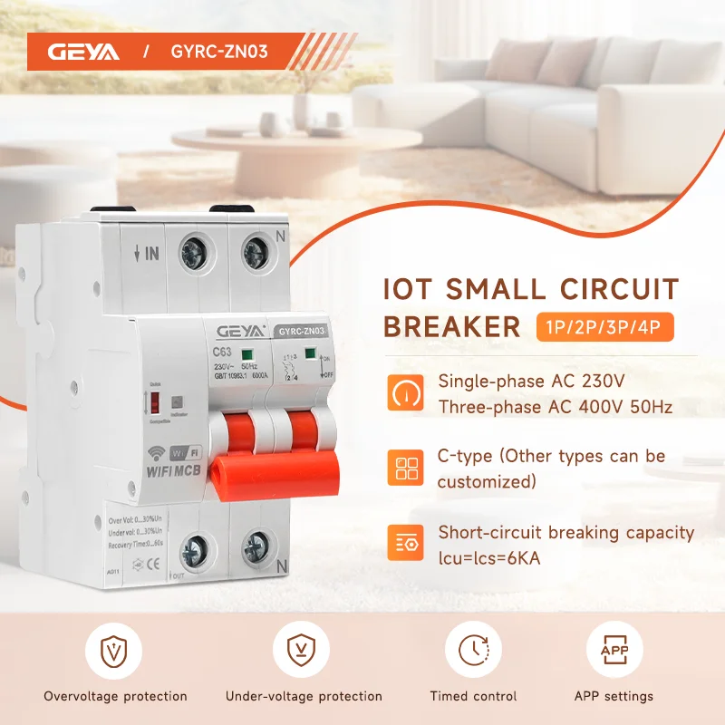 

GEYA WiFi Smart Circuit Breaker 1P 2P 3P 4P - Remote Control Timed Switch with Short Circuit Protection & Smart Reclosing