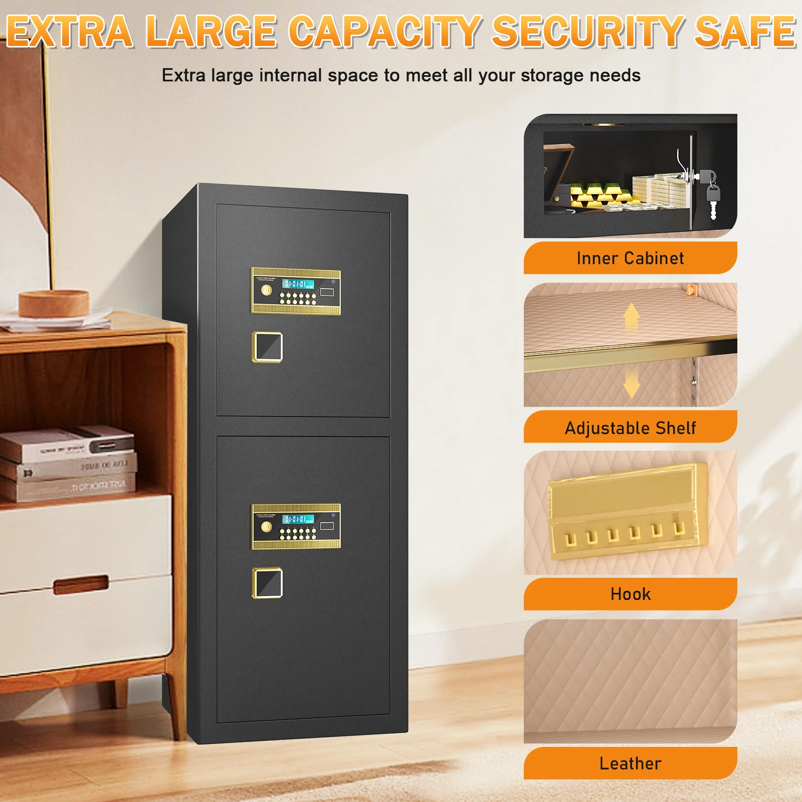 59.05'' Extra Large Safe Box, 17.6 Cubic Feet Heavy Duty Big Safe with Security Double Key Lock & Seperate Lock Box for Document