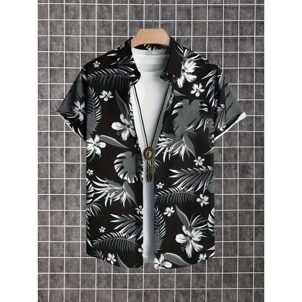 Men'S Summer Short-Sleeve Button-Up Shirt with Prints Botanical Floral Design Shirts Seaside Tops Men Clothing