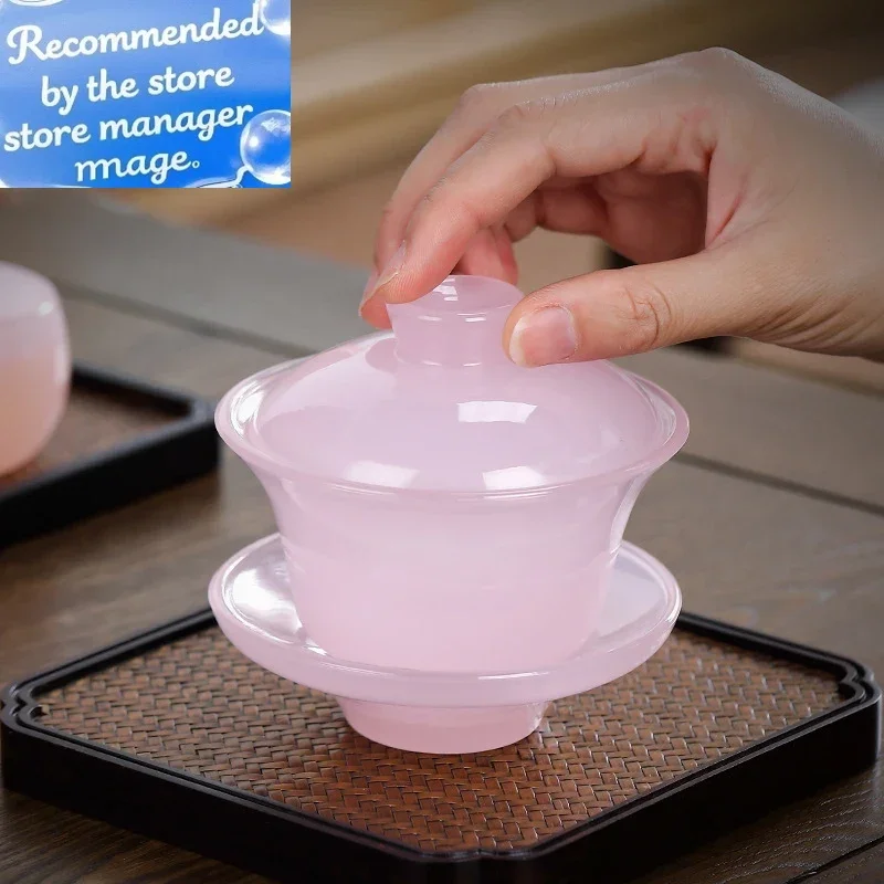 Lotus Jade Porcelain Gaiwan for  Single High-grade  Cup Sancai  Bowl Glazed  Set Chinese Chawan Exquisite Gift Cup