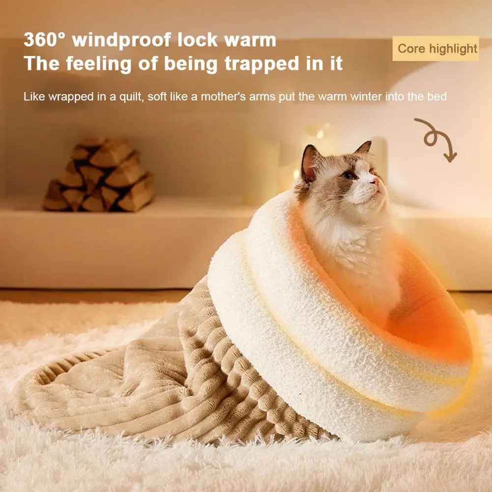 Cat Winter Sleeping Bag Pet Down Sleeping Bag Nest PP Cotton Semi-enclosed Warm And Comfortable Large Pocket Design M/L Cute