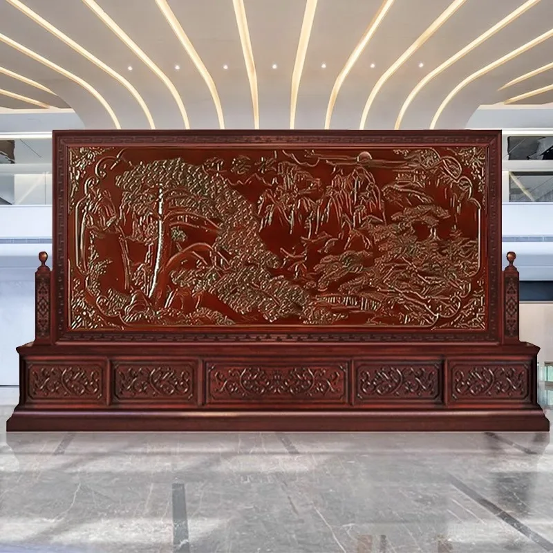 

Solid wood screen partition hall meeting room entrance engraving double-sided seat screen